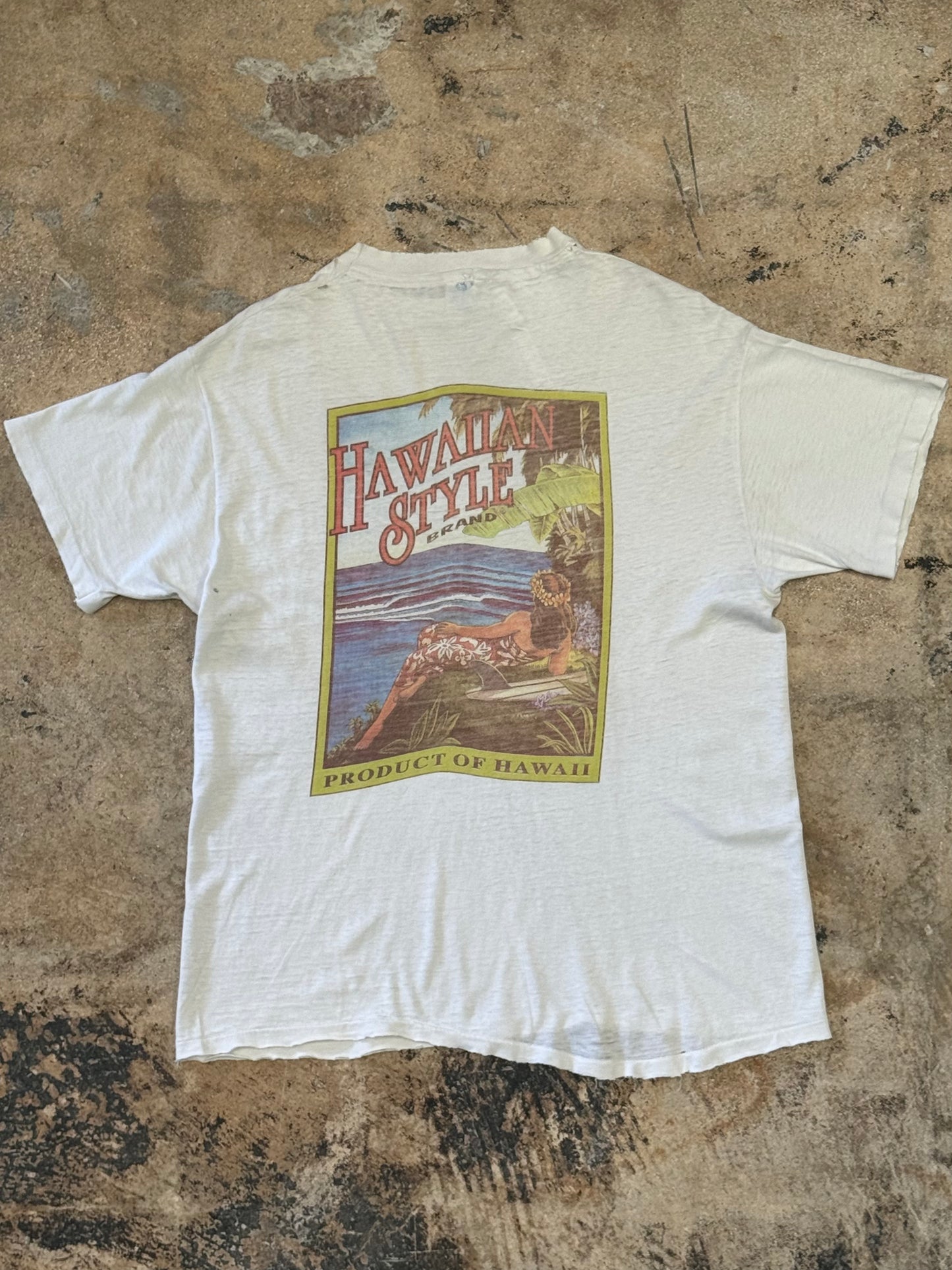 80s Hawaiian Style Brand White Tee