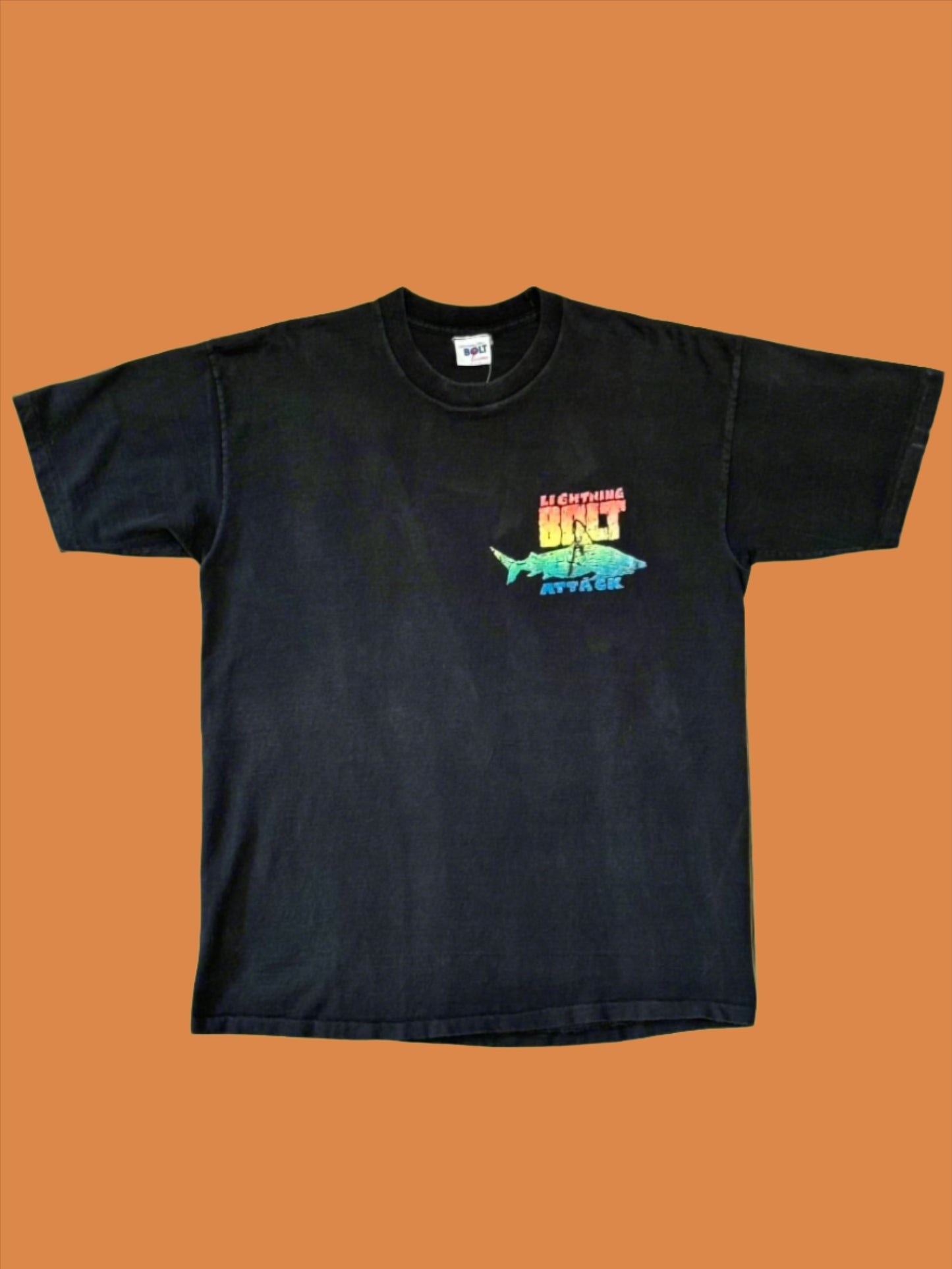 1980s Lightning Bolt Attack Black and Fluorescent Tee