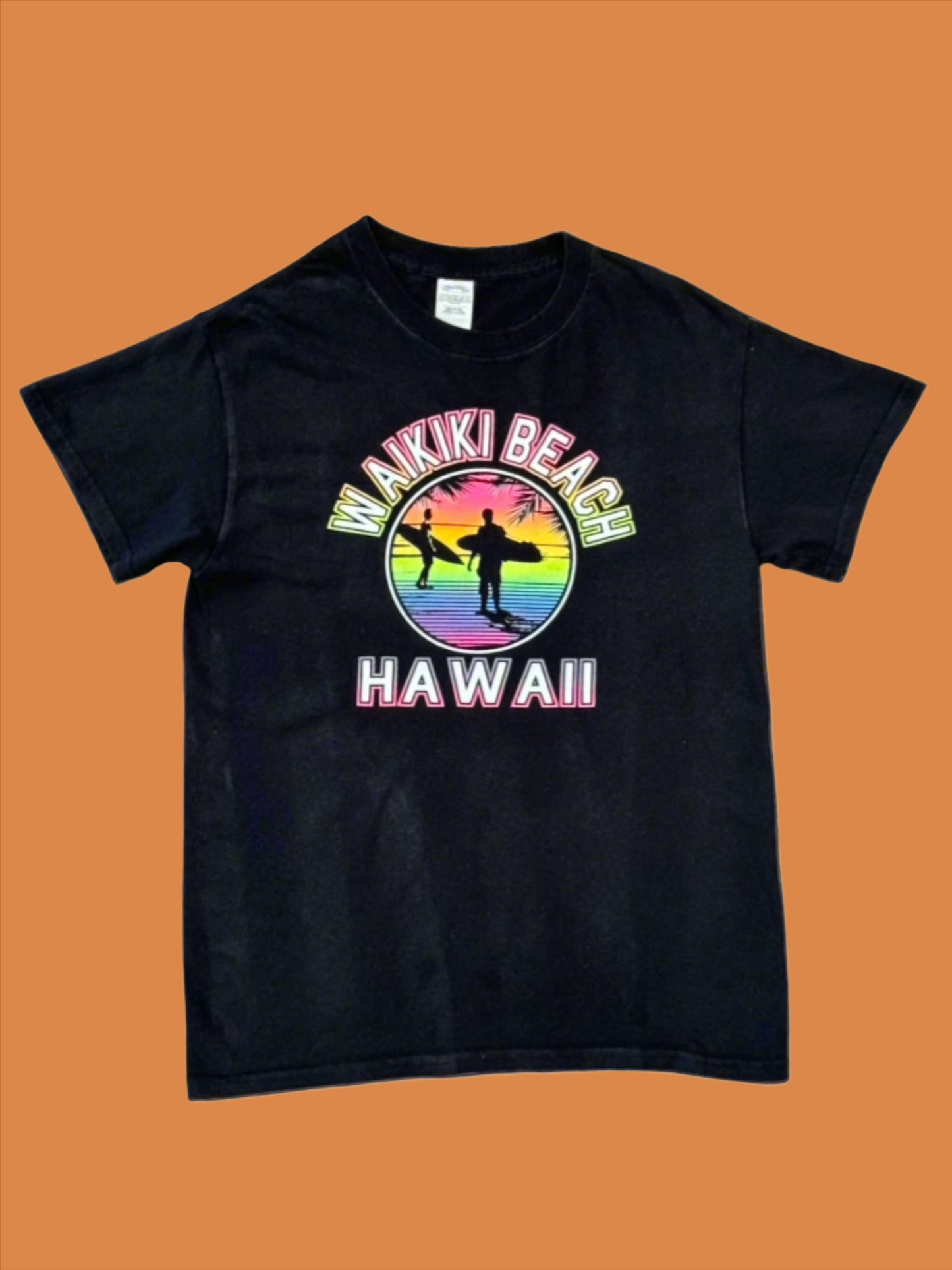 Y2K Waikiki Beach Hawaii Neon and Black Tee