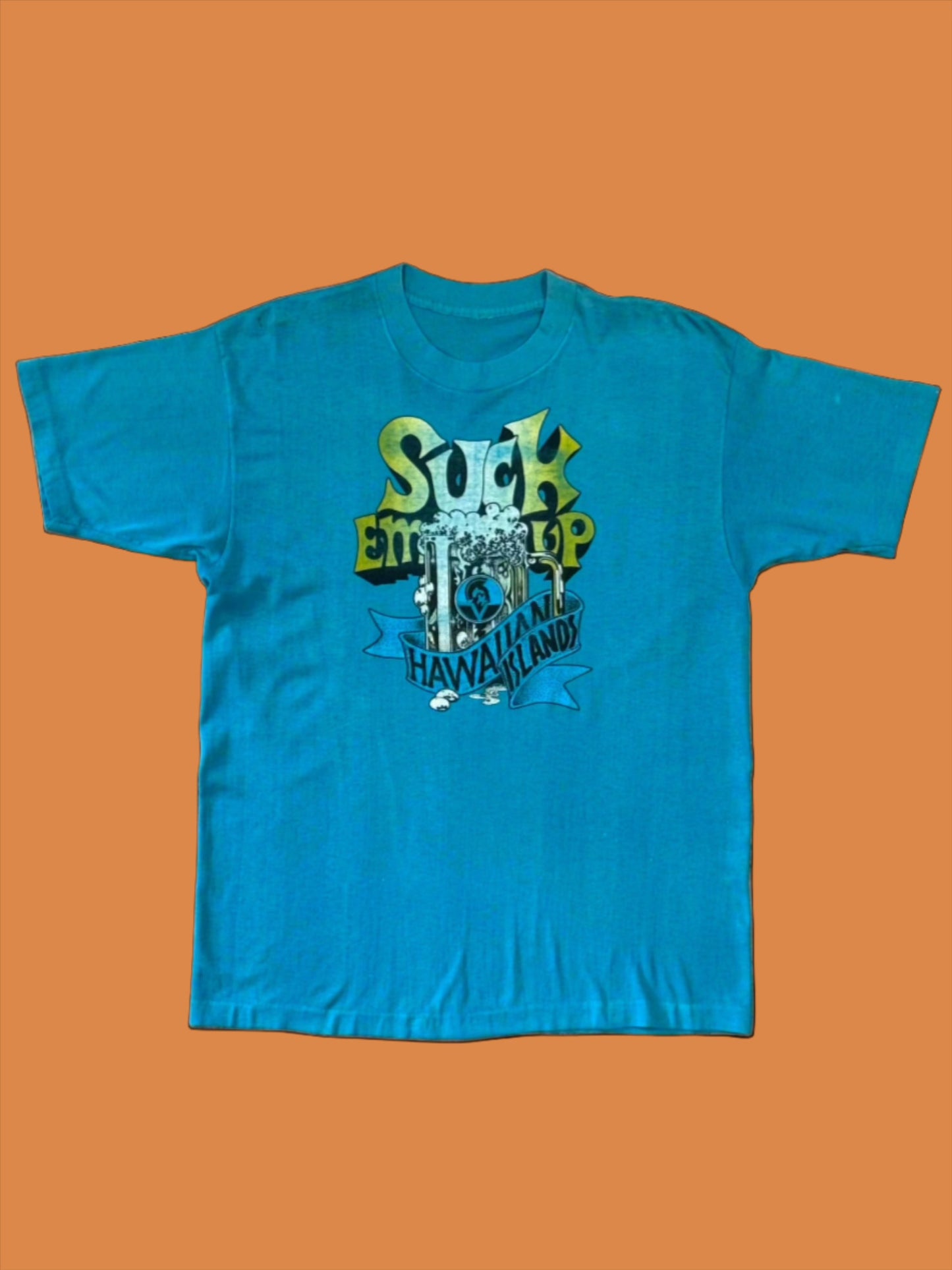 1980s Suck Em Up Primo Beer Hawaii Turquoise Tee