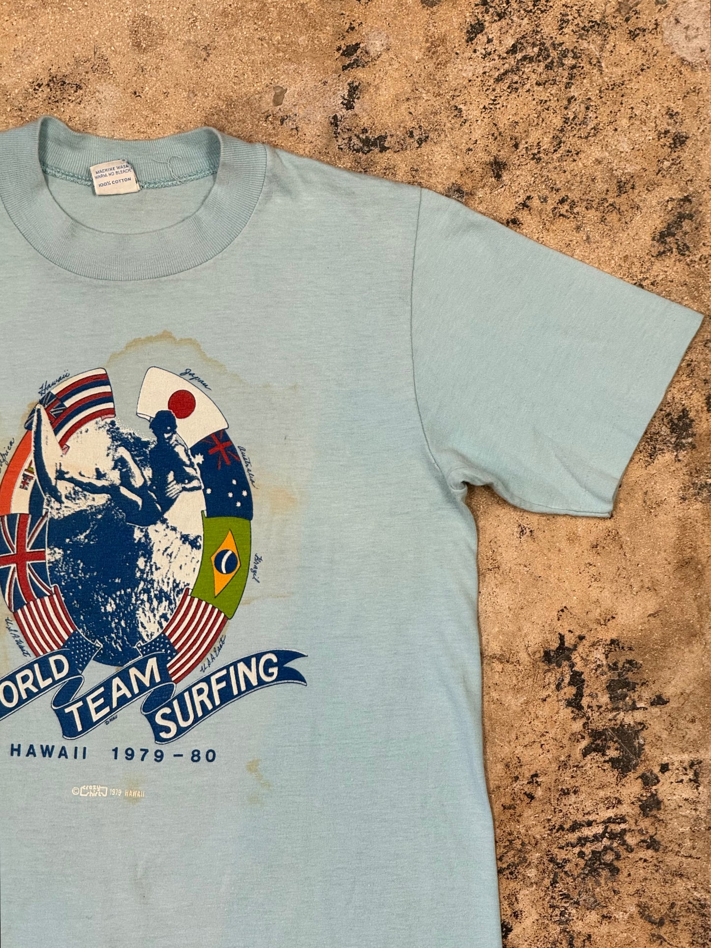 1979 Crazy Shirts World Team Surfing Hawaii Blue Tee