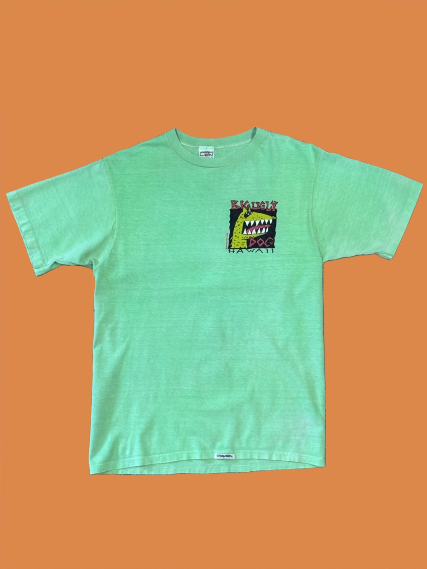 1980s Crazy Shirts Hawaii Big Ugly Dog Green Tee