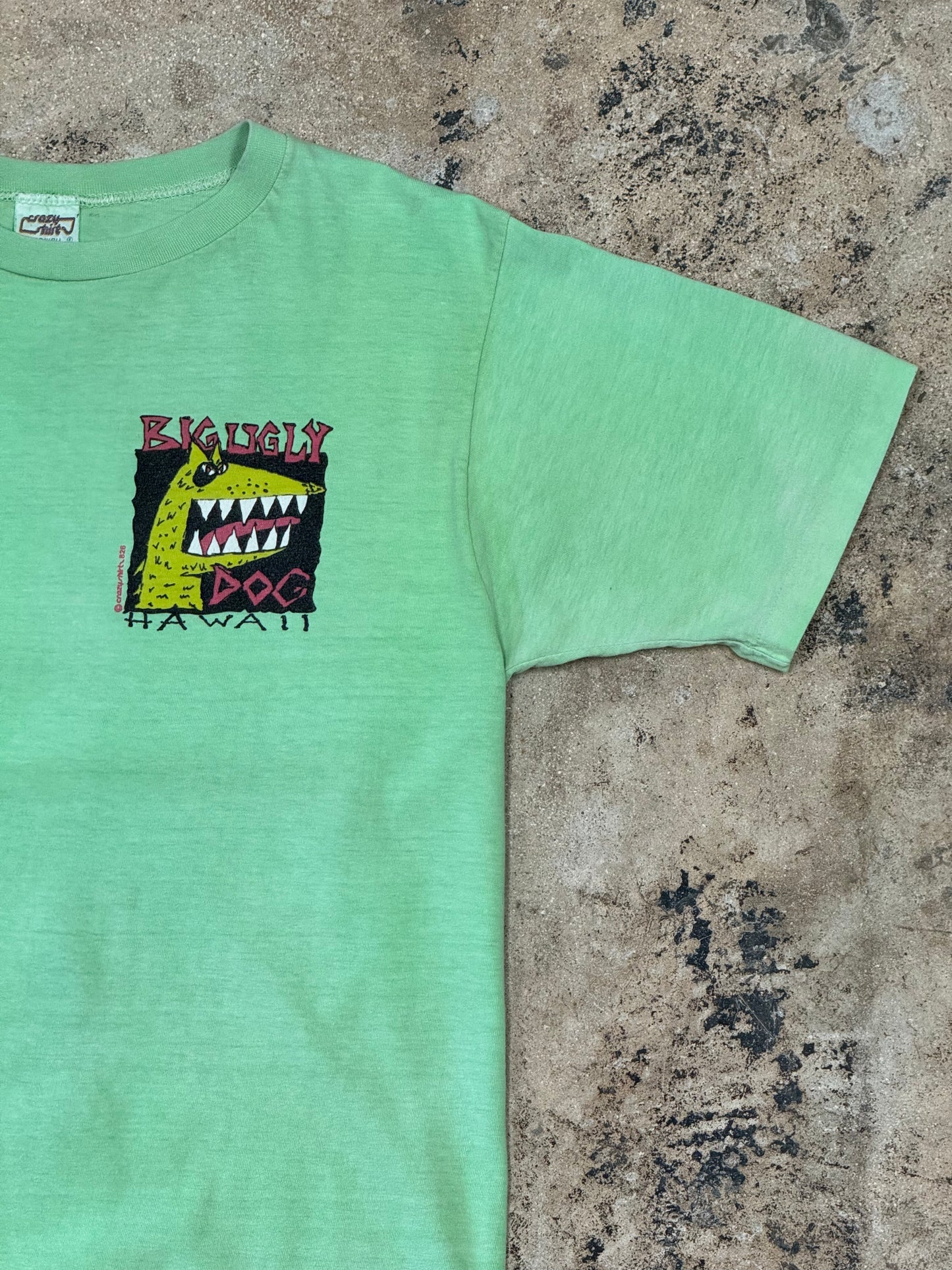 1980s Crazy Shirts Hawaii Big Ugly Dog Green Tee