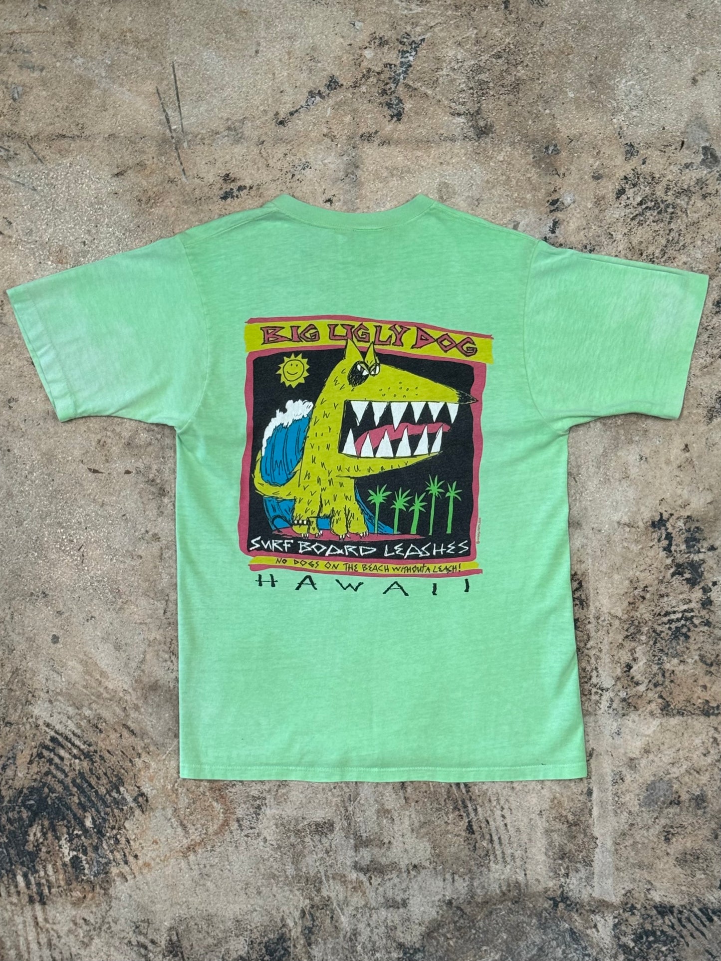 1980s Crazy Shirts Hawaii Big Ugly Dog Green Tee