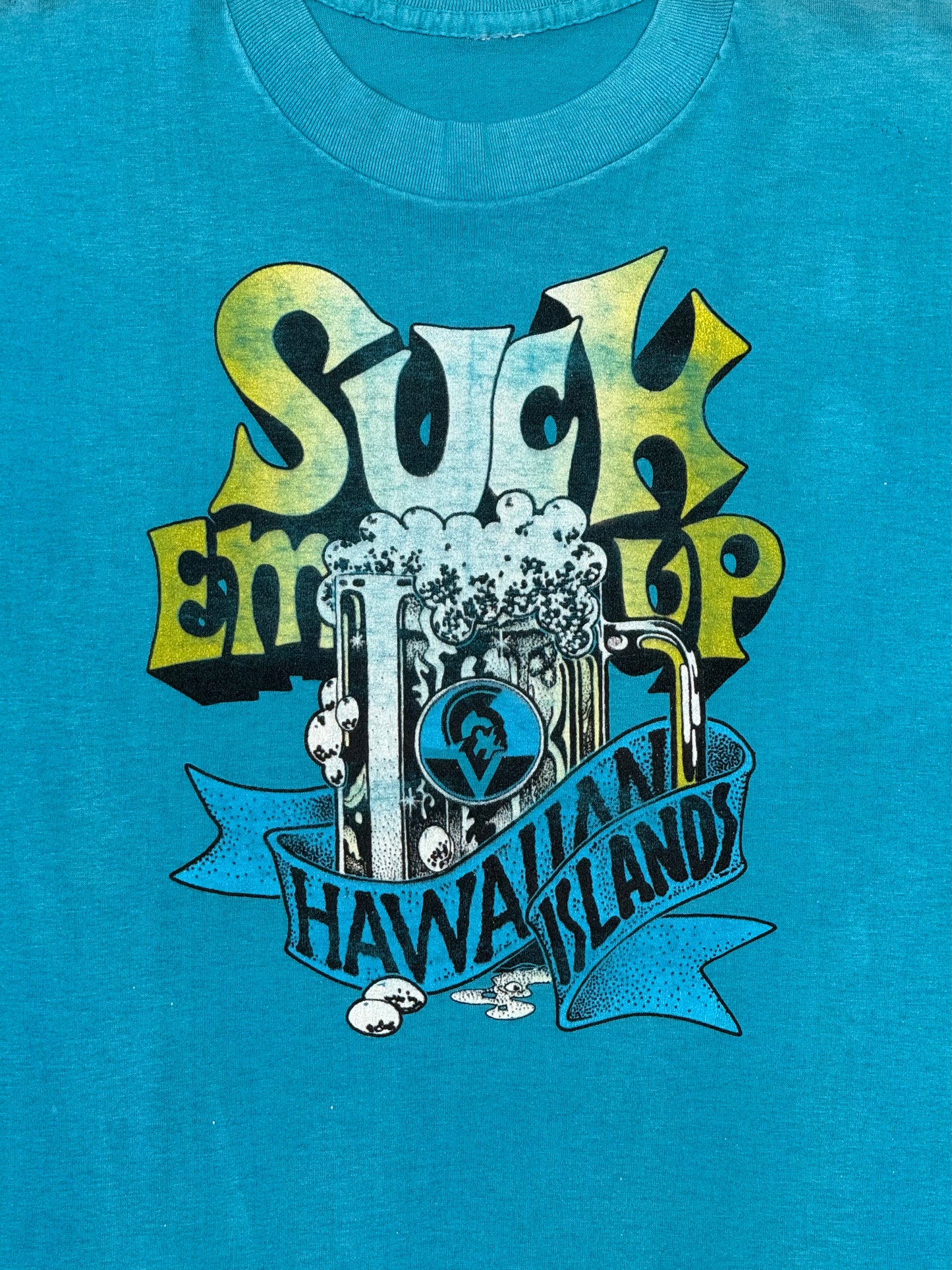 1980s Suck Em Up Primo Beer Hawaii Turquoise Tee