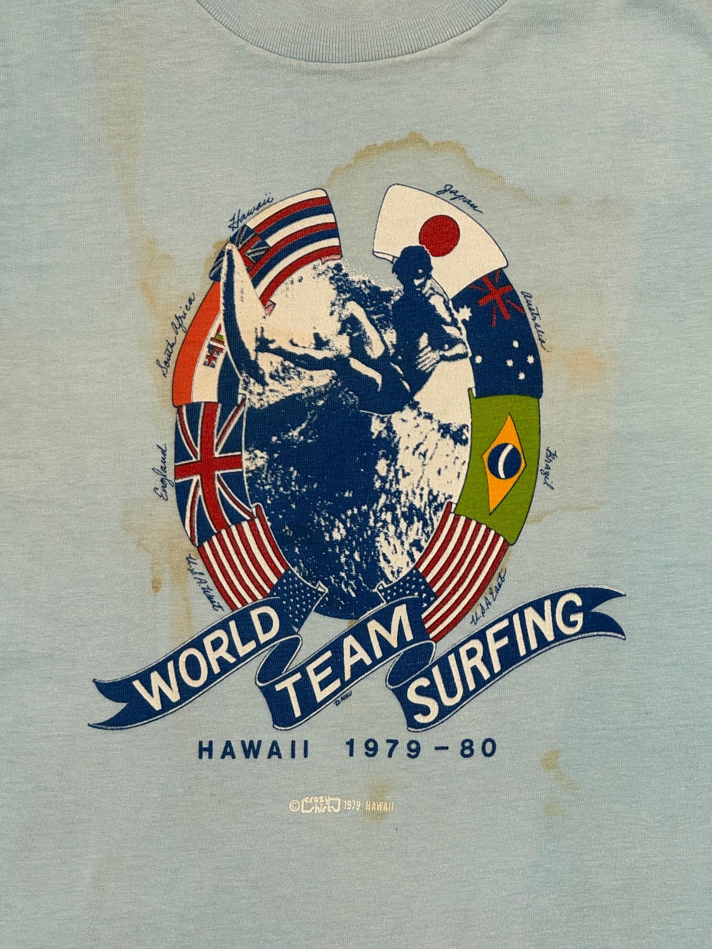 1979 Crazy Shirts World Team Surfing Hawaii Blue Tee