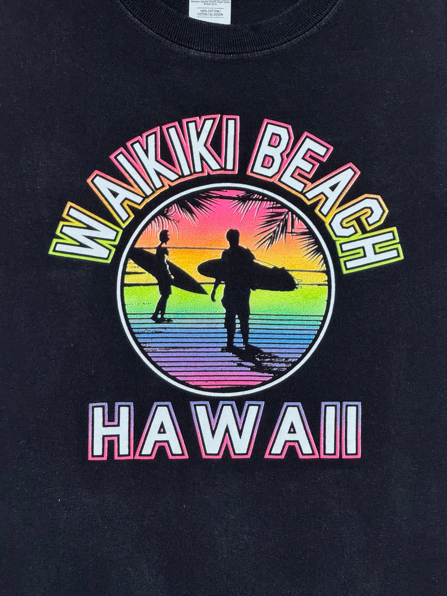 Y2K Waikiki Beach Hawaii Neon and Black Tee