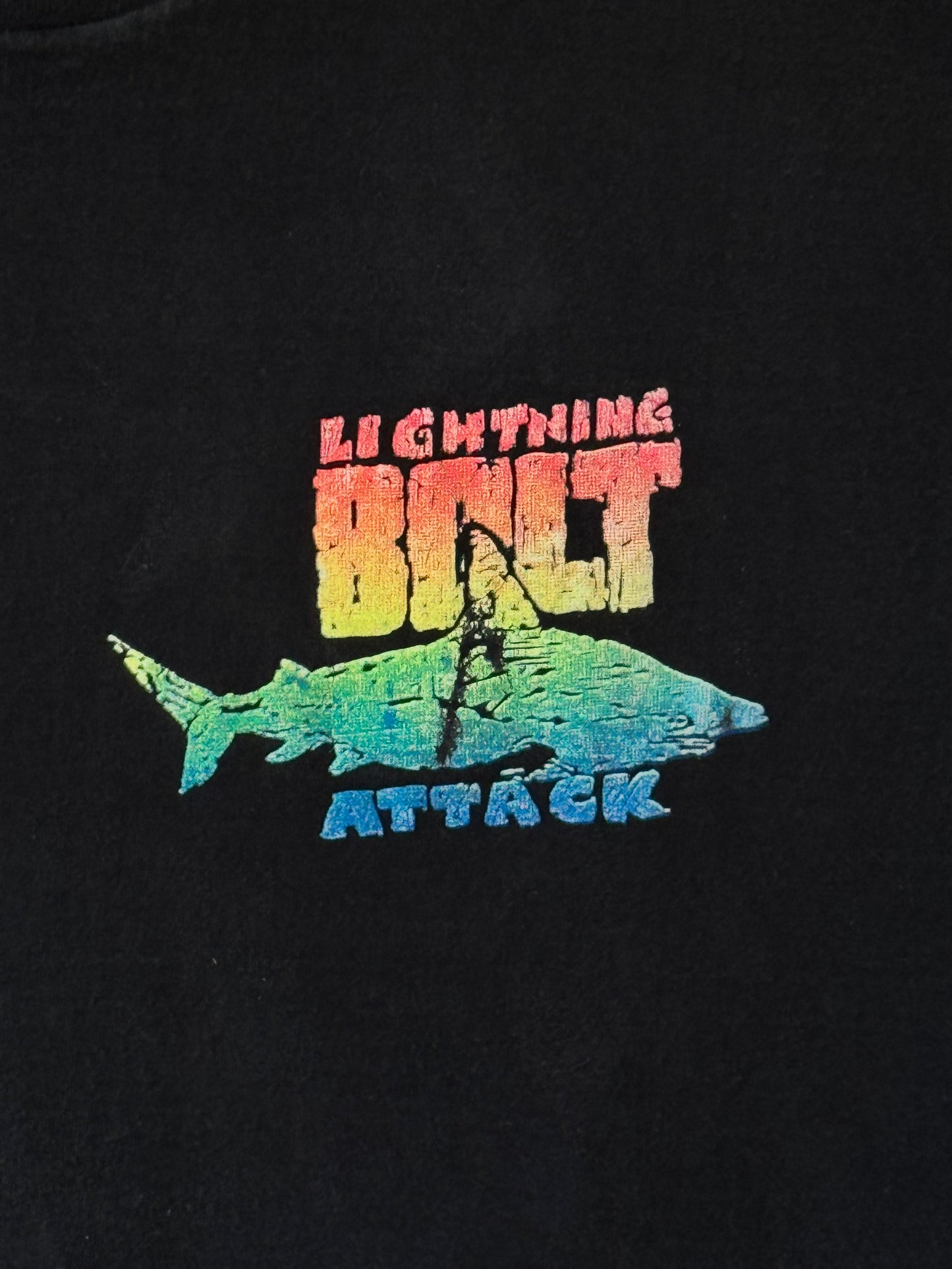 1980s Lightning Bolt Attack Black and Fluorescent Tee