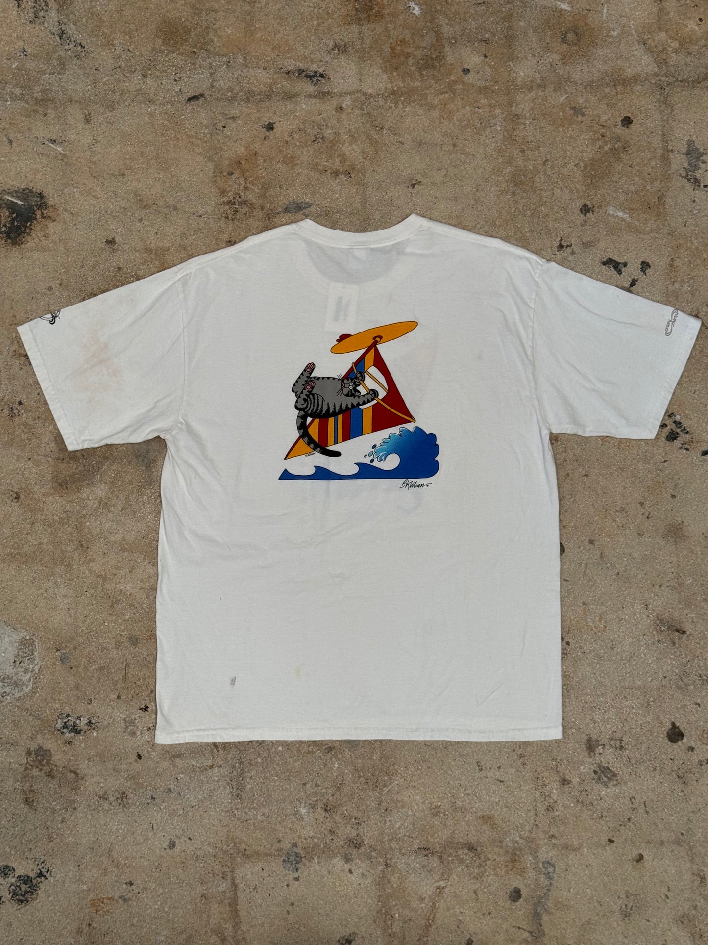 Y2K Kliban Paragliding Cat White Tee